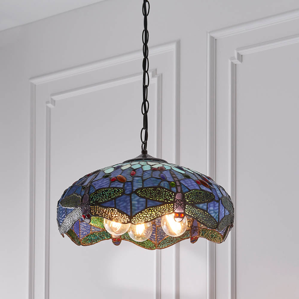 Dragonfly Blue Medium 3-Light Pendant Ceiling Light - Comet Lighting