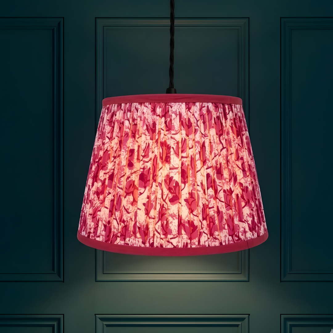 AARTIN 35 CM Crimson Blooms Cotton Lampshade - Straight Empire ( Shade Only )