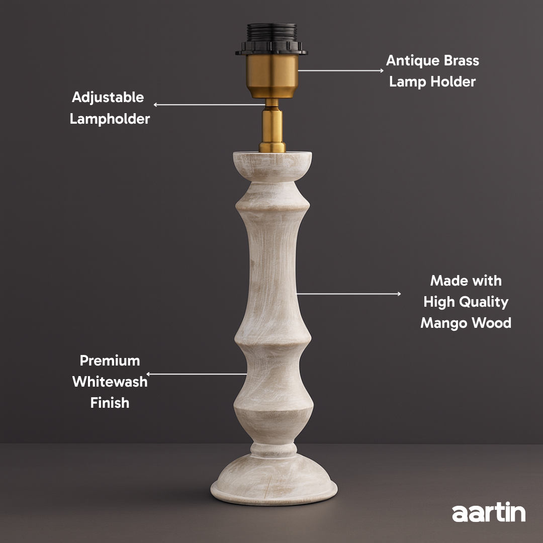 AARTIN ELIZA TABLE LAMP IN WOOD WITH WHITEWASH FINISH (BASE ONLY)