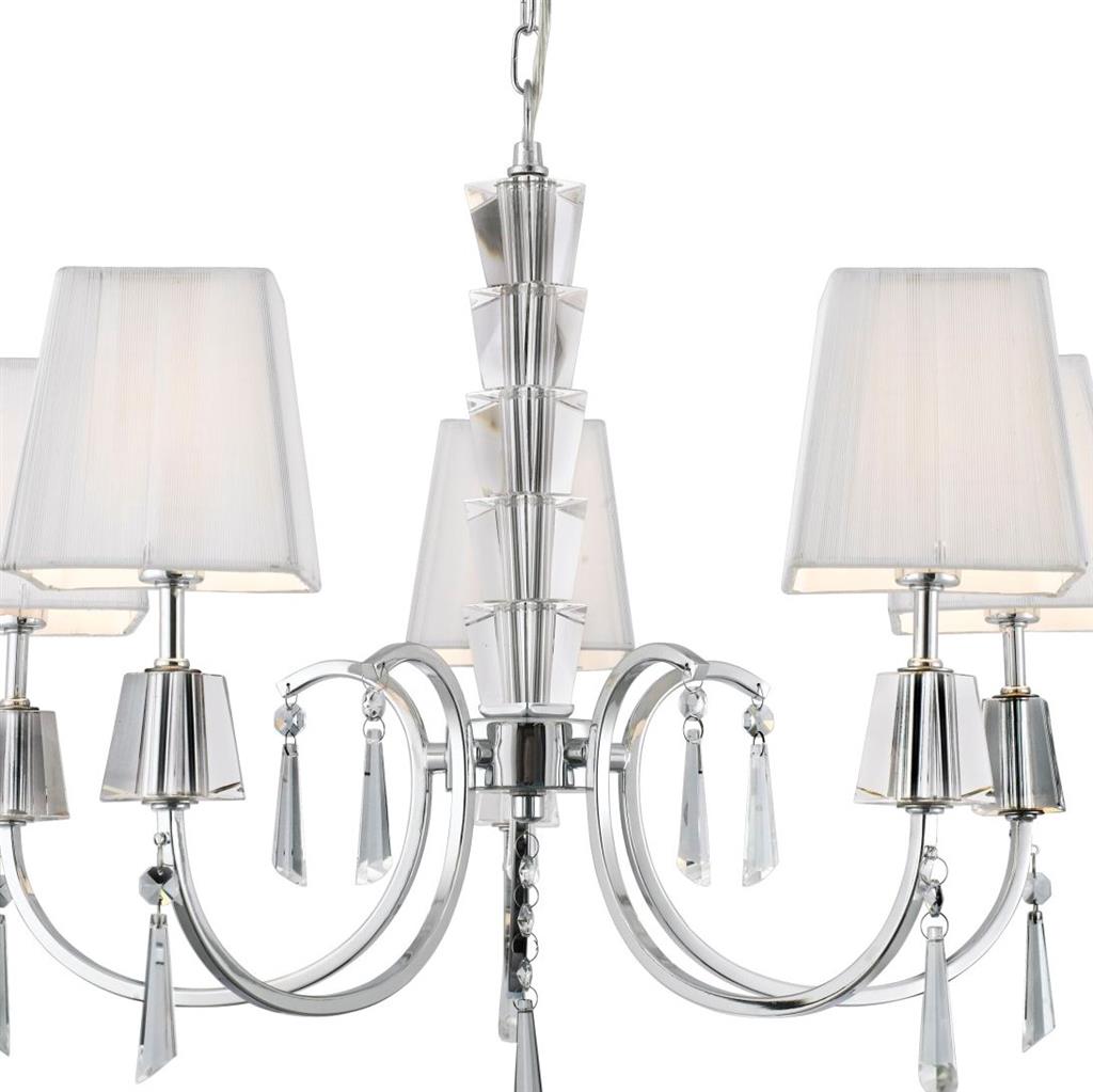 Portico 5Lt Pendant - Chrome Metal, Acrylic & String Shades - Comet Lighting