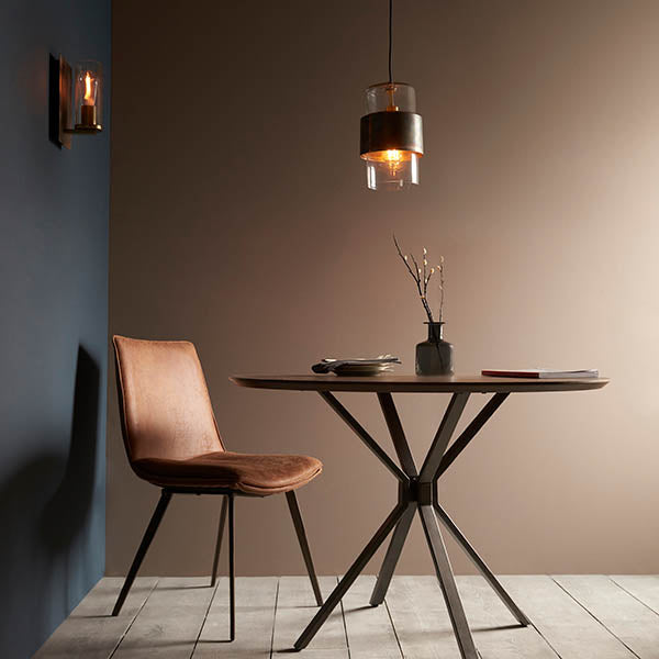 Arun Pendant Ceiling Light Bronze Patina Plate & Clear Glass