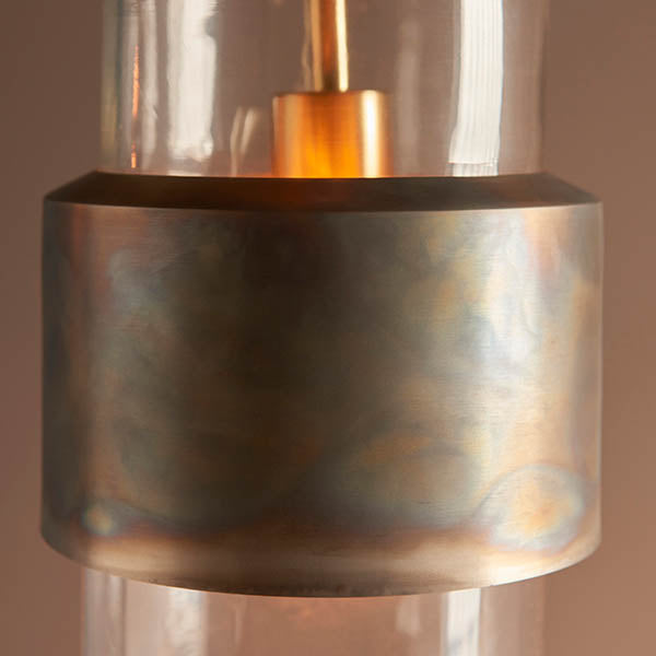 Arun Pendant Ceiling Light Bronze Patina Plate & Clear Glass