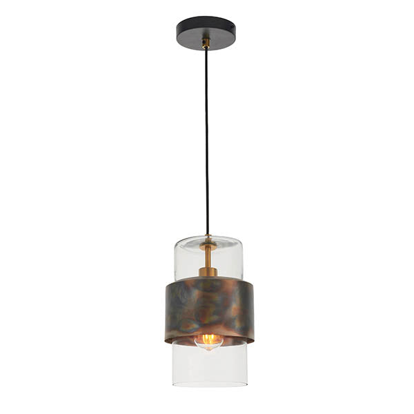 Arun Pendant Ceiling Light Bronze Patina Plate & Clear Glass