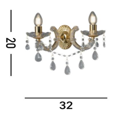 Searchlight Marie Therese Brass 2 Light Wall Bracket Crystal Drops