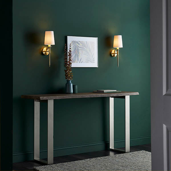 Derwent Wall Light Satin Brass Plate & Vintage White Fabric