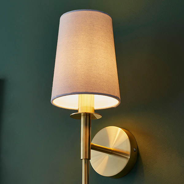 Derwent Wall Light Satin Brass Plate & Vintage White Fabric