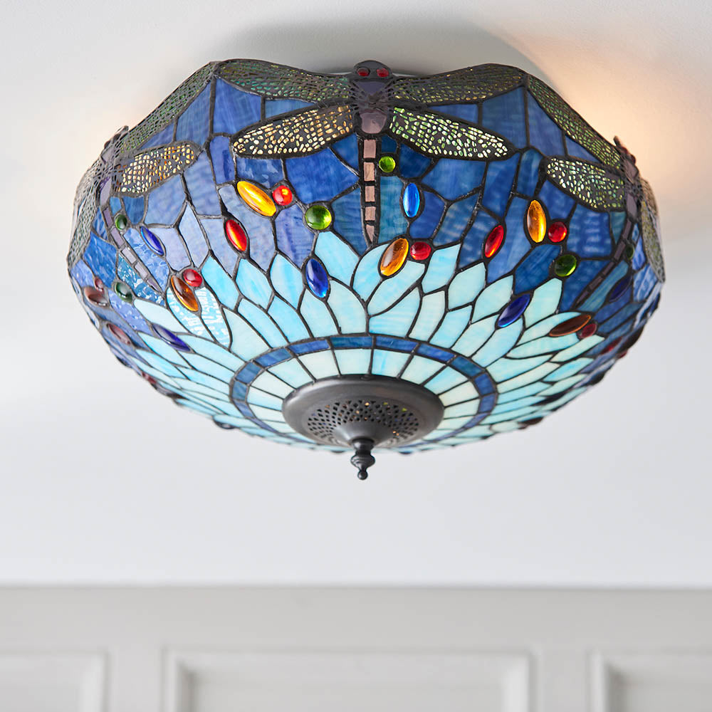 Dragonfly Blue Medium 2-Light Flush Ceiling Light - Comet Lighting