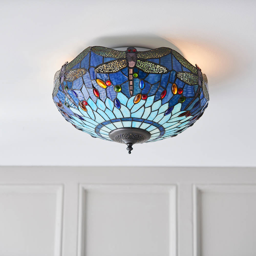 Dragonfly Blue Medium 2-Light Flush Ceiling Light - Comet Lighting