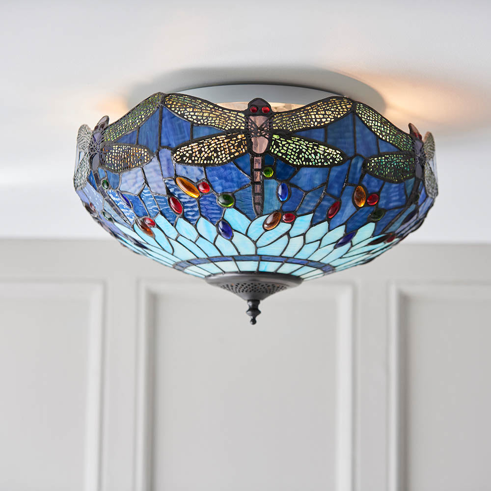 Dragonfly Blue Medium 2-Light Flush Ceiling Light - Comet Lighting