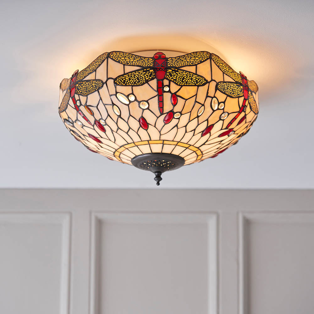 Dragonfly Beige Medium 2-Light Flush Ceiling Light - Comet Lighting