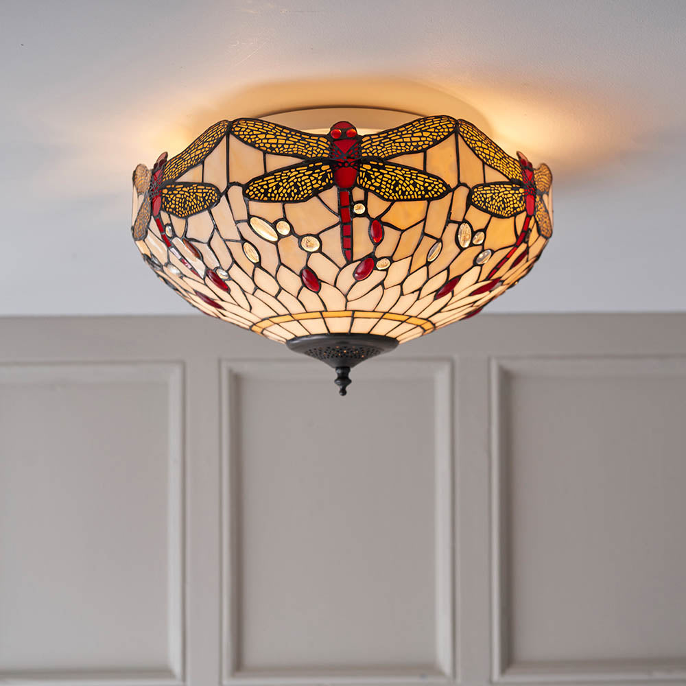 Dragonfly Beige Medium 2-Light Flush Ceiling Light - Comet Lighting