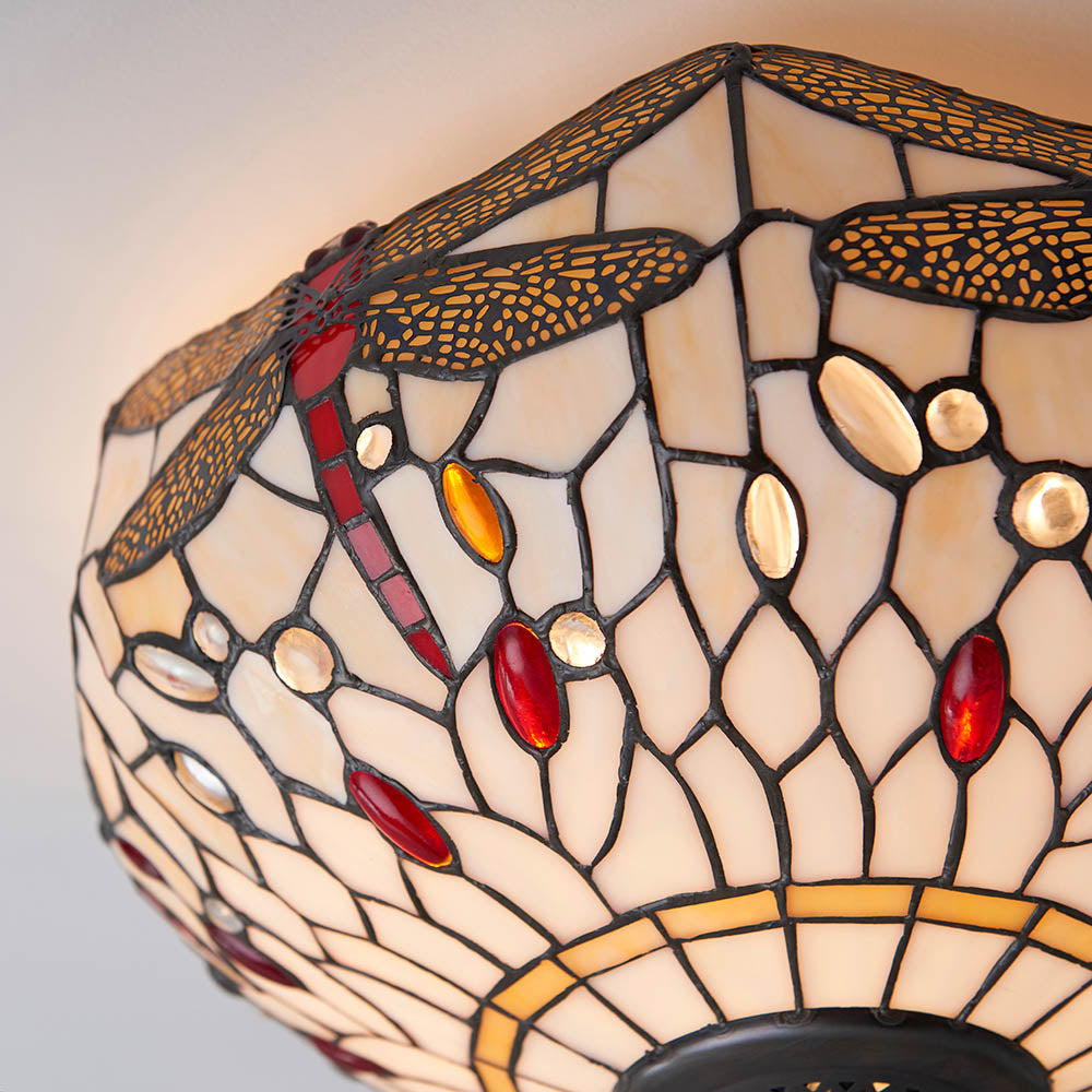 Dragonfly Beige Medium 2-Light Flush Ceiling Light - Comet Lighting