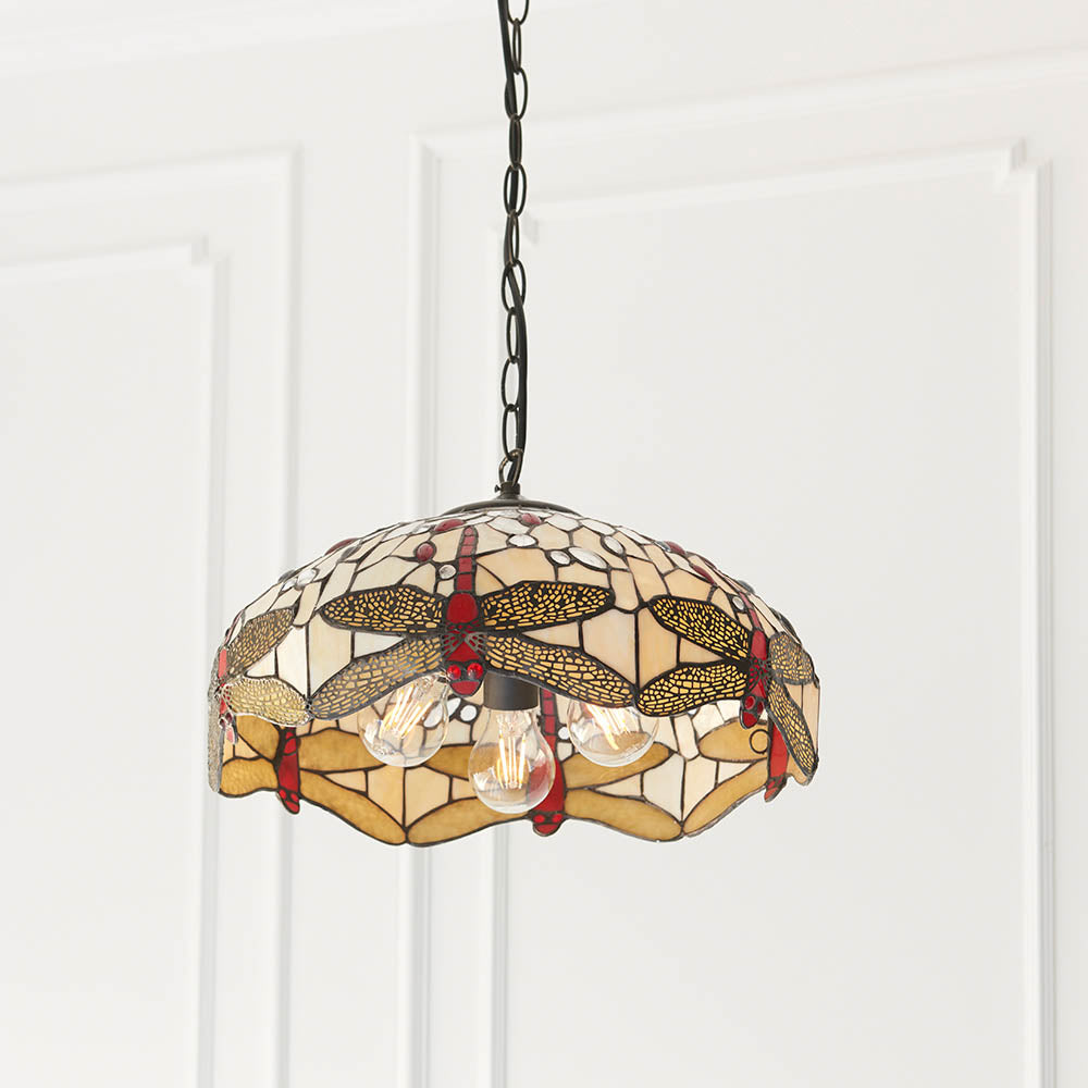 Dragonfly Beige Medium 3-Light Pendant Ceiling Light - Comet Lighting