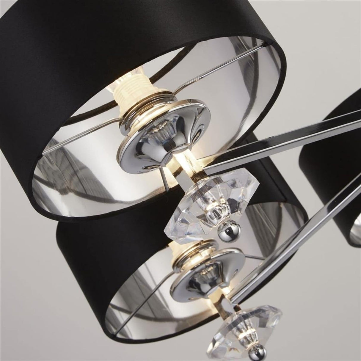 Marldon 4Lt Pendant Ceiling Light Chrome w/ Black Shades/Silver Inner - Comet Lighting