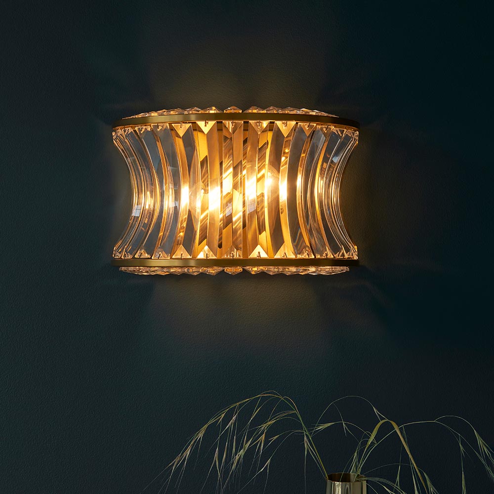 Tirso 2Lt Wall Light Brushed Warm Brass w/ Concave Clear Glass