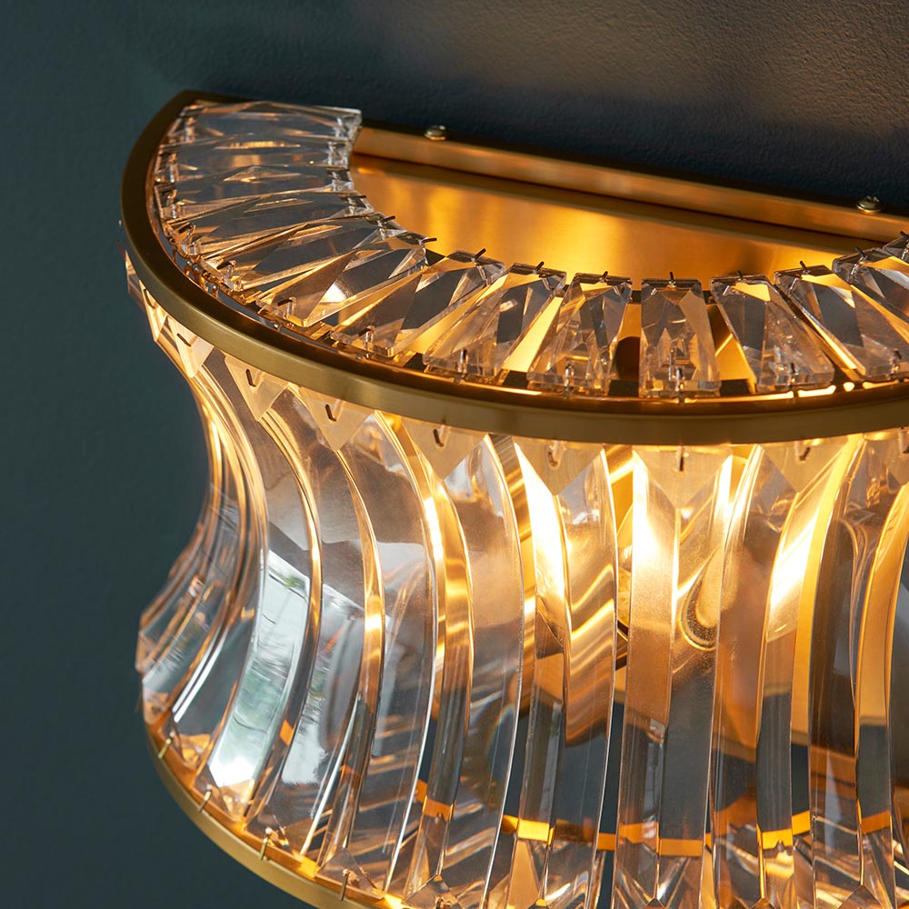Tirso 2Lt Wall Light Brushed Warm Brass w/ Concave Clear Glass