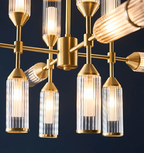 Avon 12Lt Pendant Ceiling Light Satin Brass Plate With Clear & Frosted Glass