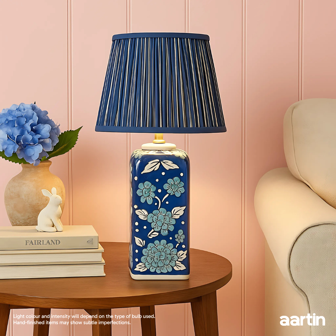 AARTIN MAPLE TABLE LAMP IN CERAMIC WITH BLUE WHITE HAND PAINTED DESIGN (BASE ONLY)