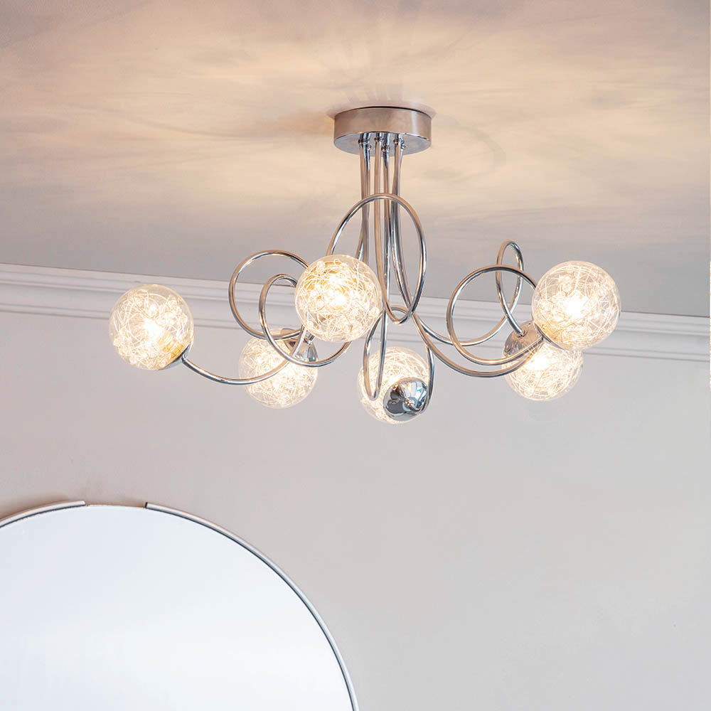 Auria 6-Light Semi Flush Ceiling Light Chrome - Comet Lighting
