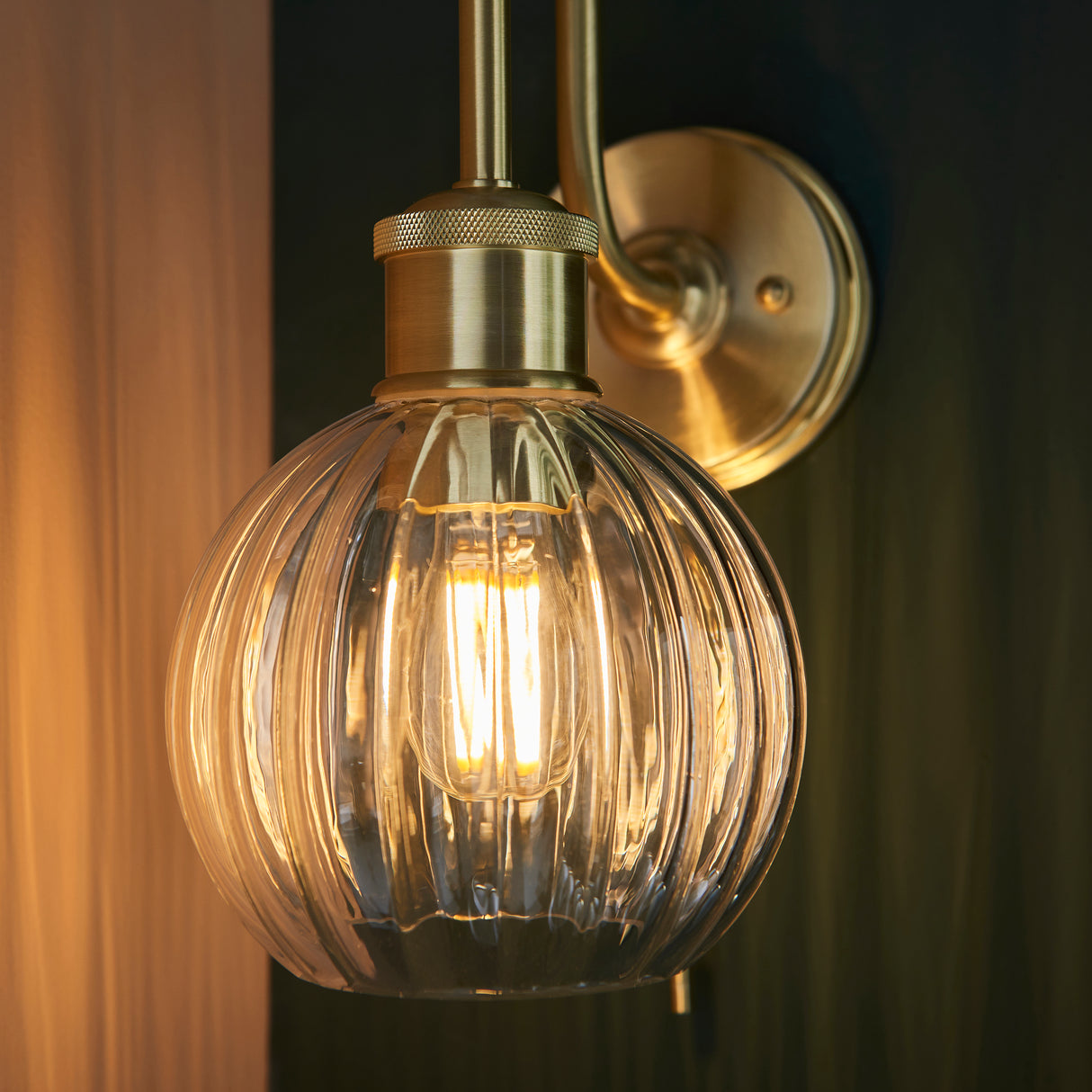 Jhelum Wall Light Satin Brushed Gold w/ Ribbed Glass - Comet Lighting