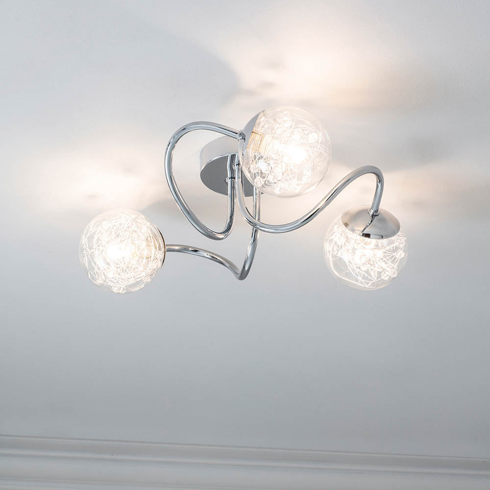 Auria 3-Light Semi Flush Ceiling Light Chrome - Comet Lighting