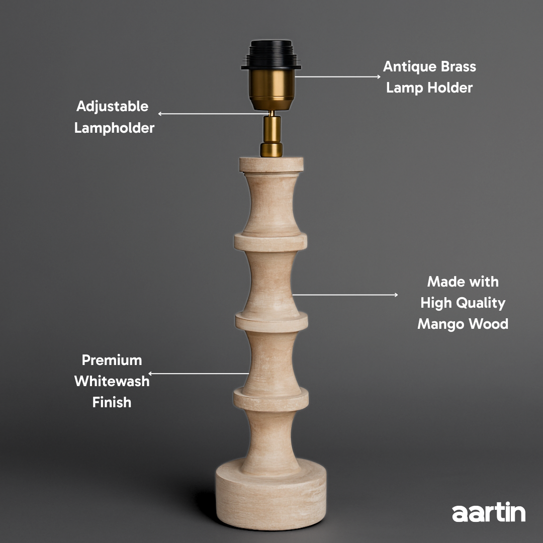 AARTIN NOVA TABLE LAMP IN WOOD WITH WHITEWASH FINISH (BASE ONLY)