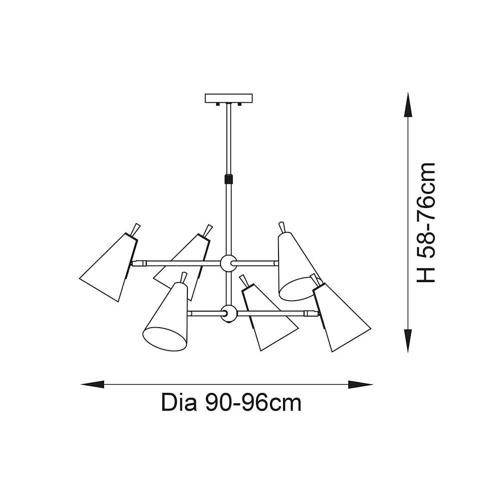 Shanano 6Lt Pendant Ceiling Light Antique Gold & Matt Black - Comet Lighting
