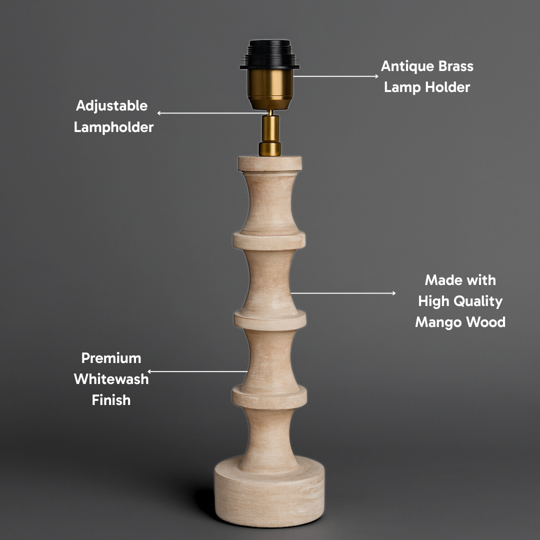 AARTIN NOVA TABLE LAMP IN WOOD WITH WHITEWASH FINISH (BASE ONLY)