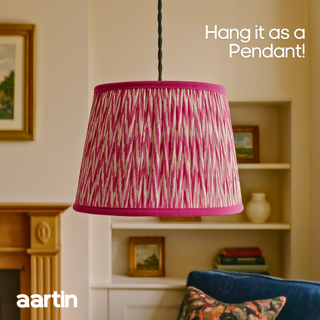 AARTIN 35 CM PINK CHEVRONS STRAIGHT EMPIRE GATHERED LAMPSHADE IN COTTON