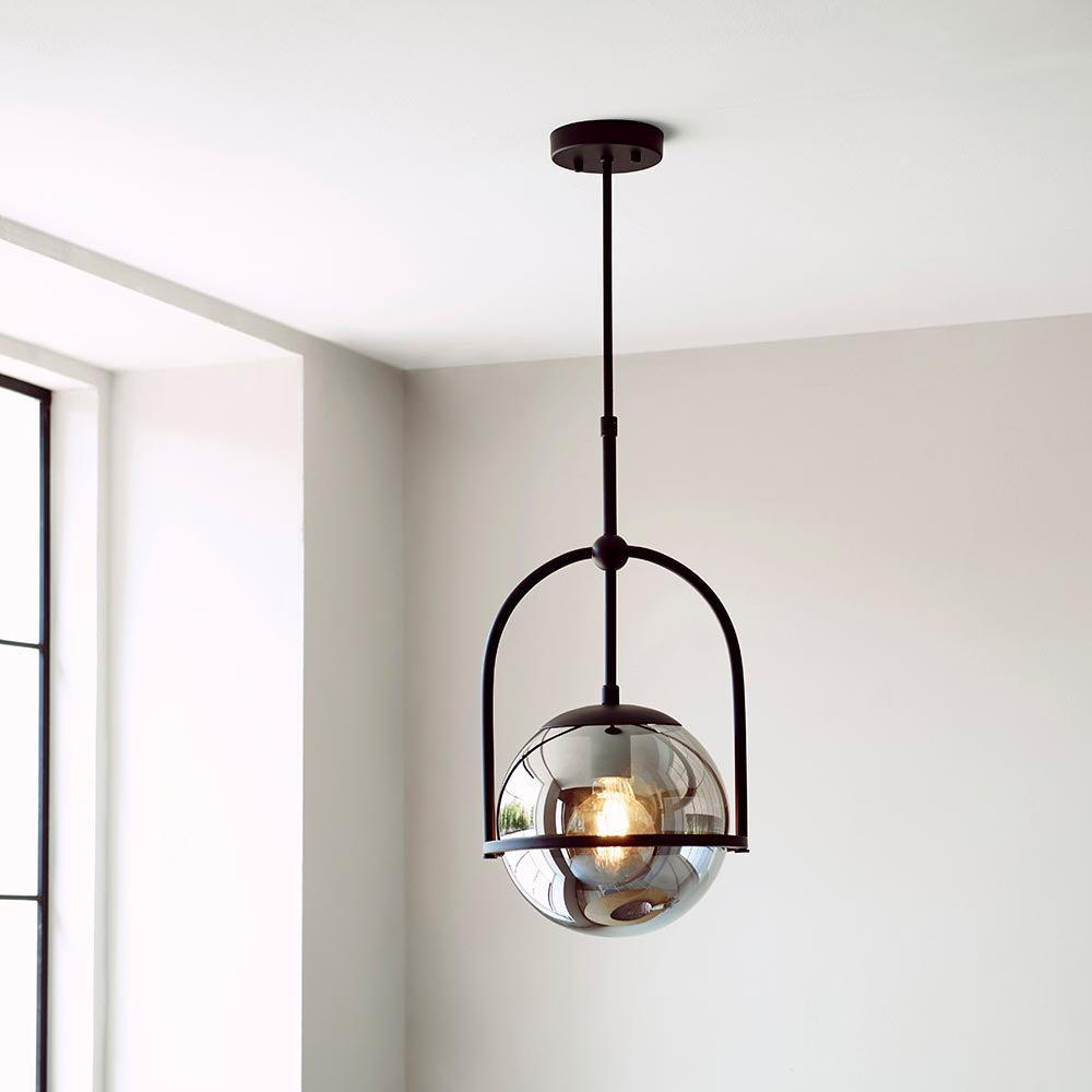 Yonne Pendant Ceiling Light Matt Black w/ Grey Tinted Glass