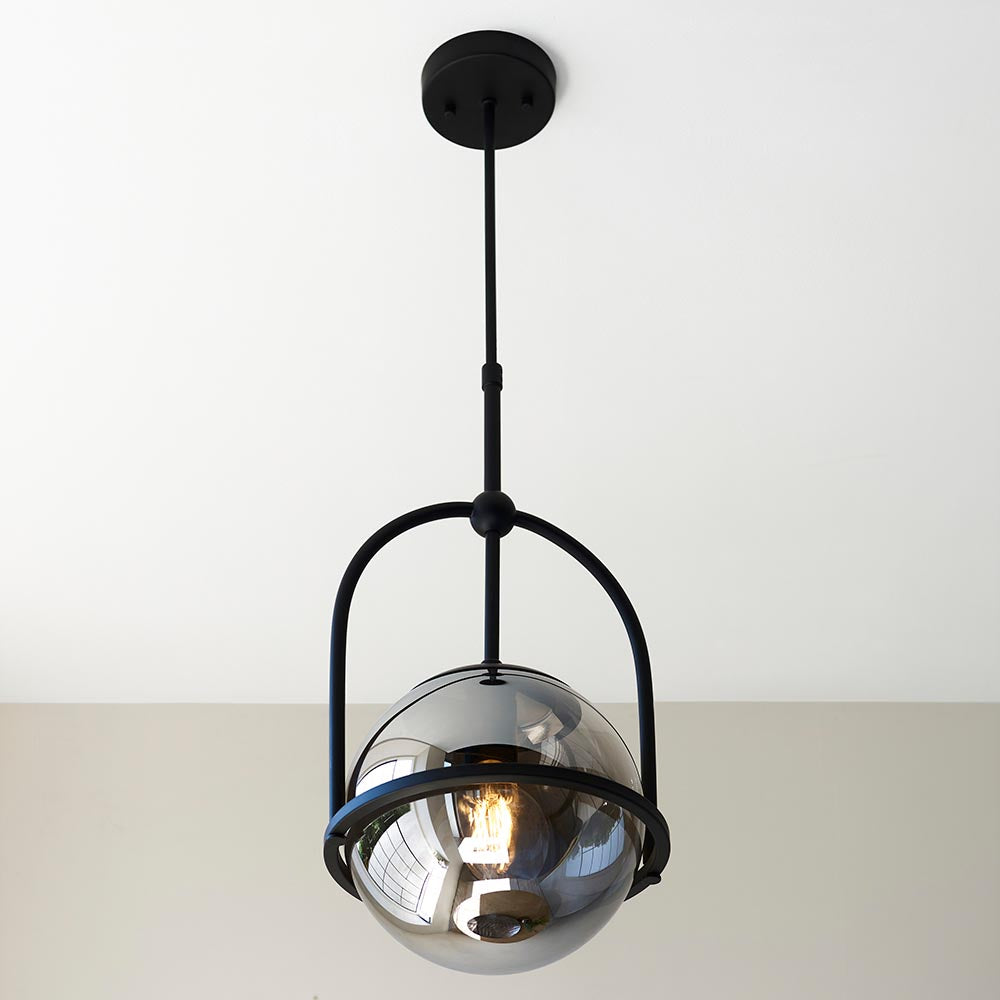 Yonne Pendant Ceiling Light Matt Black w/ Grey Tinted Glass
