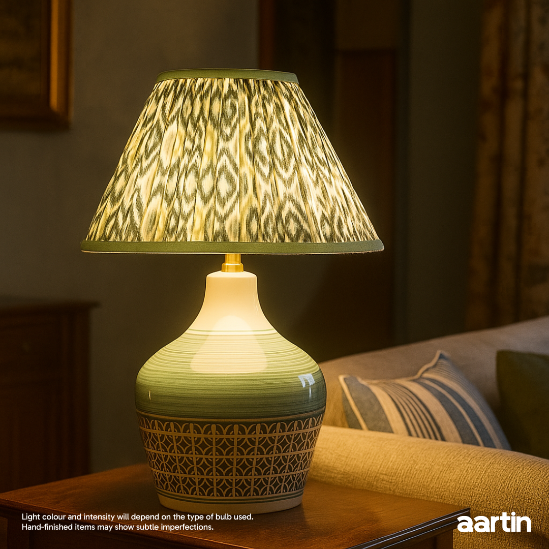 AARTIN EDEN TABLE LAMP IN CERAMIC WITH GLAZED GREEN PATTERN (BASE ONLY)
