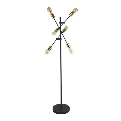 Searchlight Armstrong 6Lt Floor Lamp Black And Satin Brass - Comet Lighting