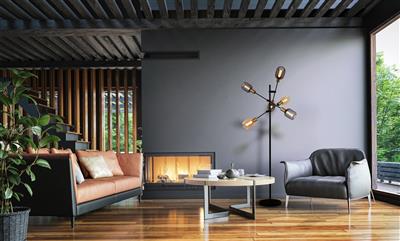 Searchlight Armstrong 6Lt Floor Lamp Black And Satin Brass - Comet Lighting