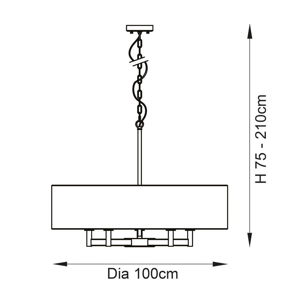 Severn 5Lt Pendant Ceiling Light Matt Nickel Plate & Grey Fabric - Comet Lighting
