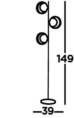 Tedburn 3Lt Floor Lamp Black/Gold Leaf - Comet Lighting