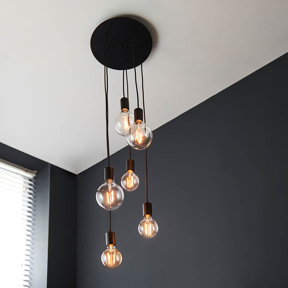 Studio 6-Light Multi-drop Pendant Matt Black - Comet Lighting