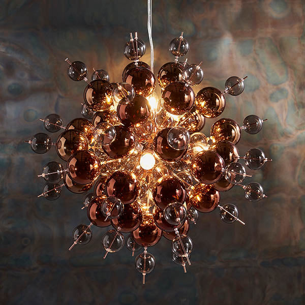 Dee 9Lt Pendant Ceiling Light Copper Plate With Copper Mirror & Tinted Glass