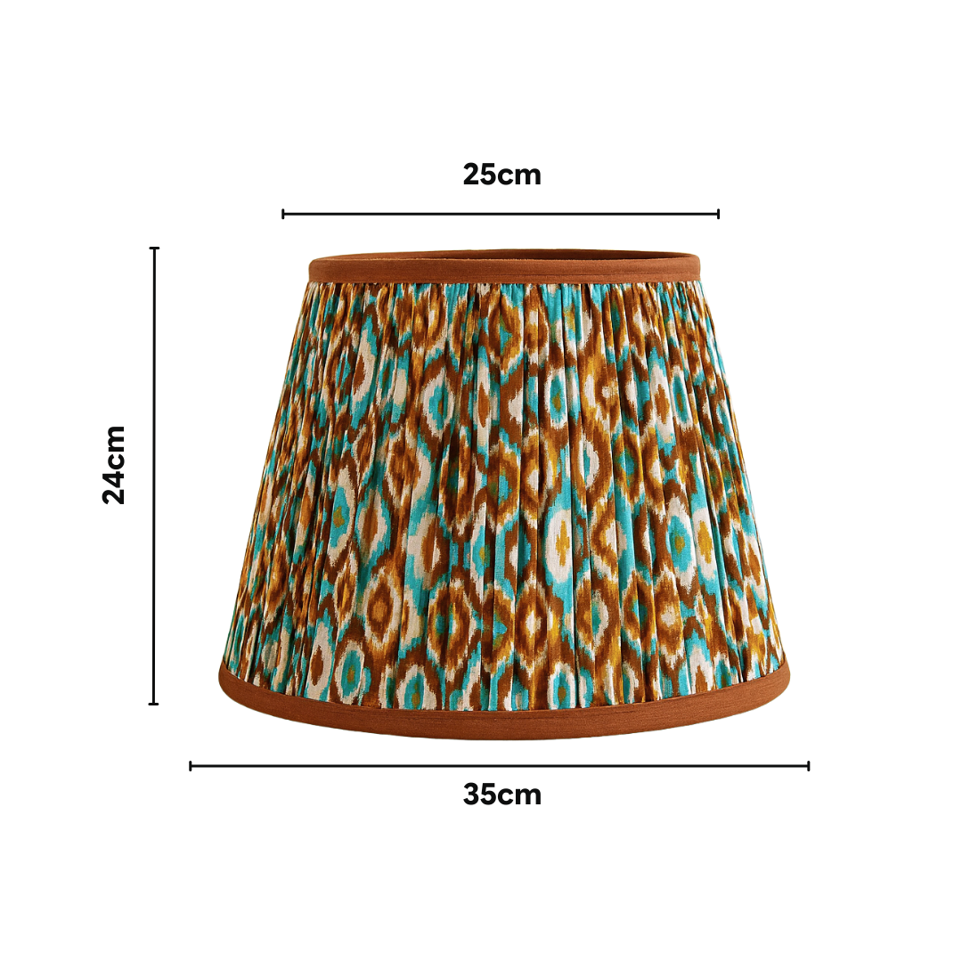 AARTIN Solace Wood Table Lamp & Brown With Blue Ikat Lampshade
