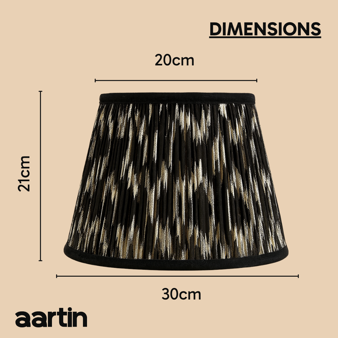 AARTIN 30 CM BLACK AND WHITE IKAT STRAIGHT EMPIRE GATHERED LAMPSHADE IN COTTON