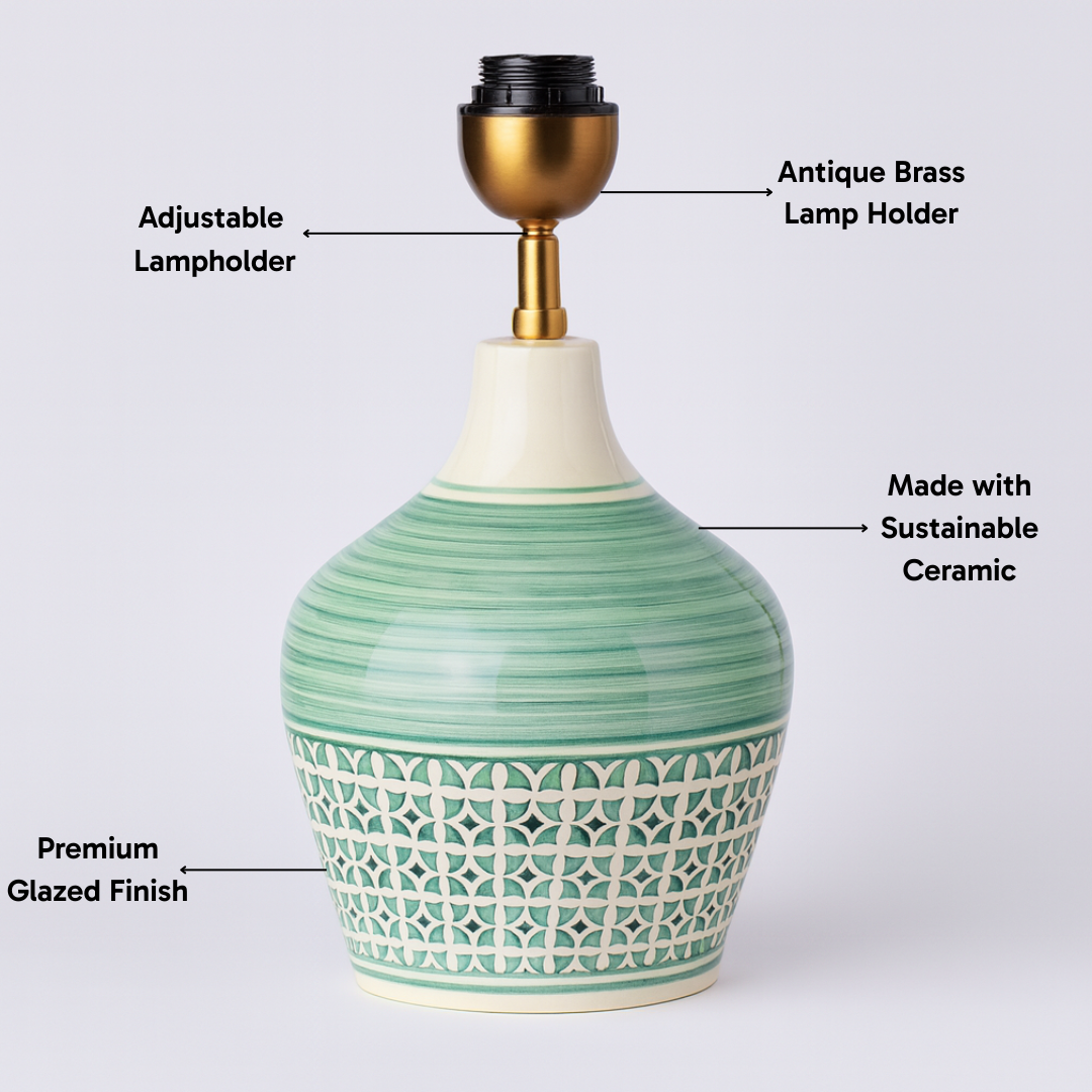 AARTIN EDEN TABLE LAMP IN CERAMIC WITH GLAZED GREEN PATTERN (BASE ONLY)