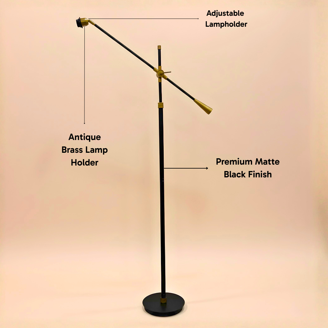 AARTIN GAMA FLOOR LAMP IN ANTIQUE BRASS & MATTE BLACK (BASE ONLY)