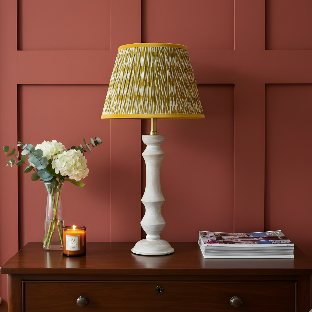 AARTIN Eliza Wood Table Lamp With Mustard Yellow Chevrons Lampshade