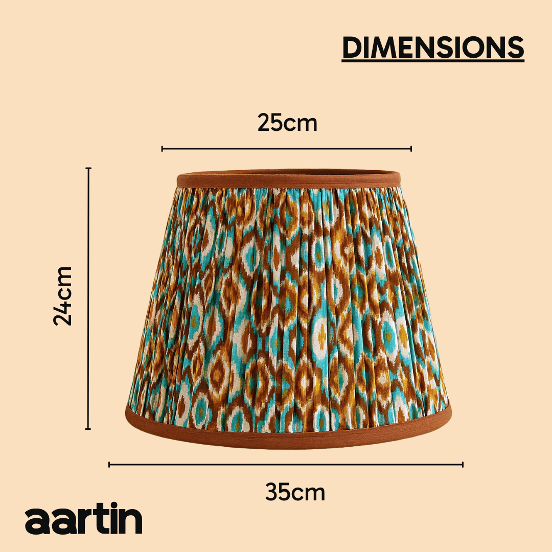 AARTIN 35 CM ORANGE & BLUE IKAT STRAIGHT EMPIRE GATHERED LAMPSHADE IN COTTON