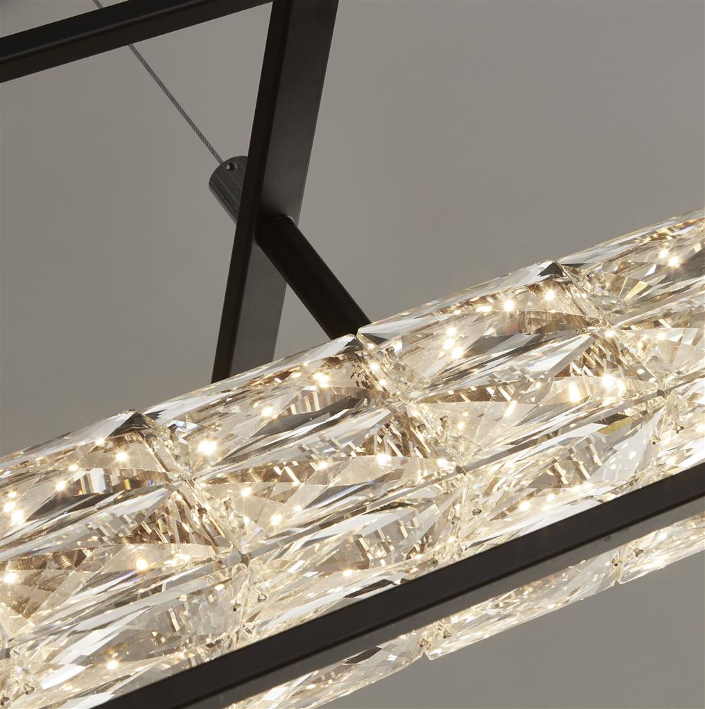 Elevator LED Pendant - Matt Black Frame & Crystal Centre - Comet Lighting