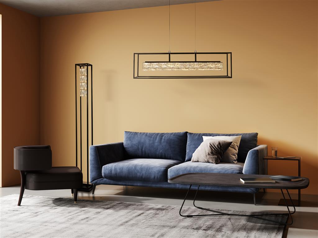 Elevator LED Pendant - Matt Black Frame & Crystal Centre - Comet Lighting