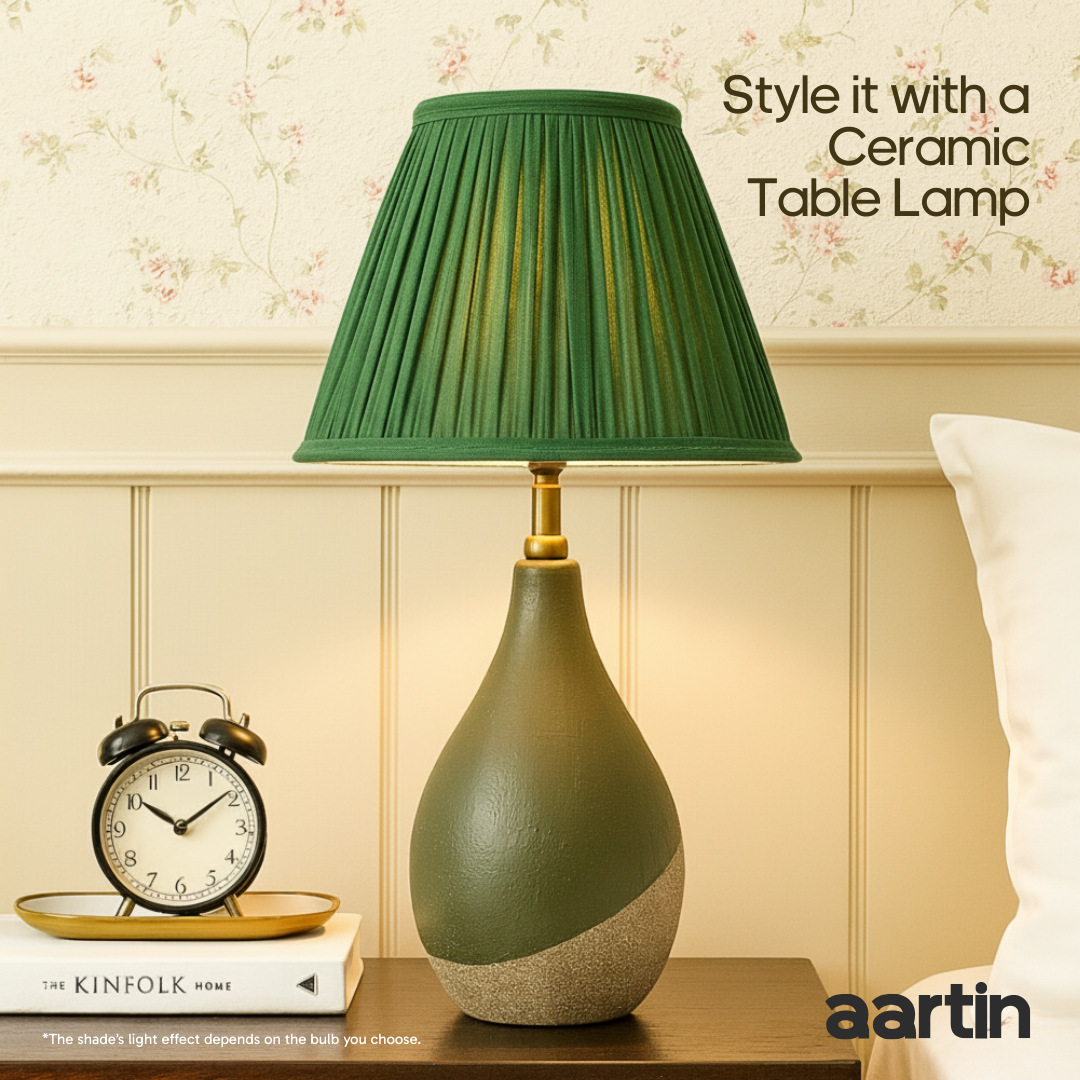 AARTIN EMPIRE GATHERED LAMPSHADE IN GREEN SILK