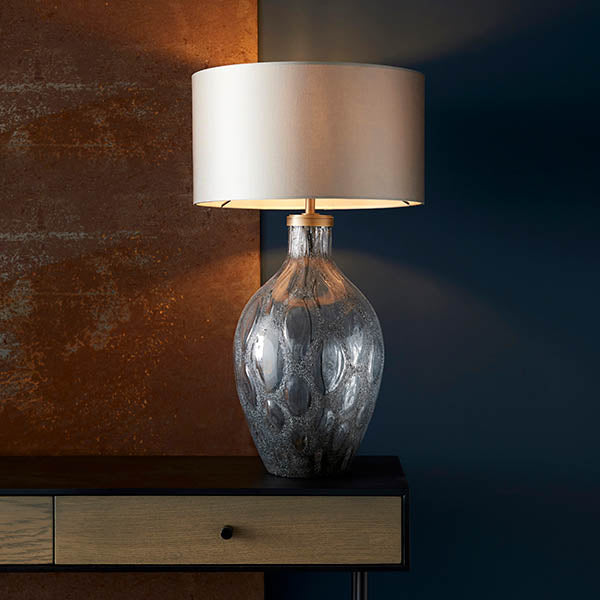 Welland Table Lamp (Base Only) Charcoal Artisan Glass & Matt Antique Brass Plate