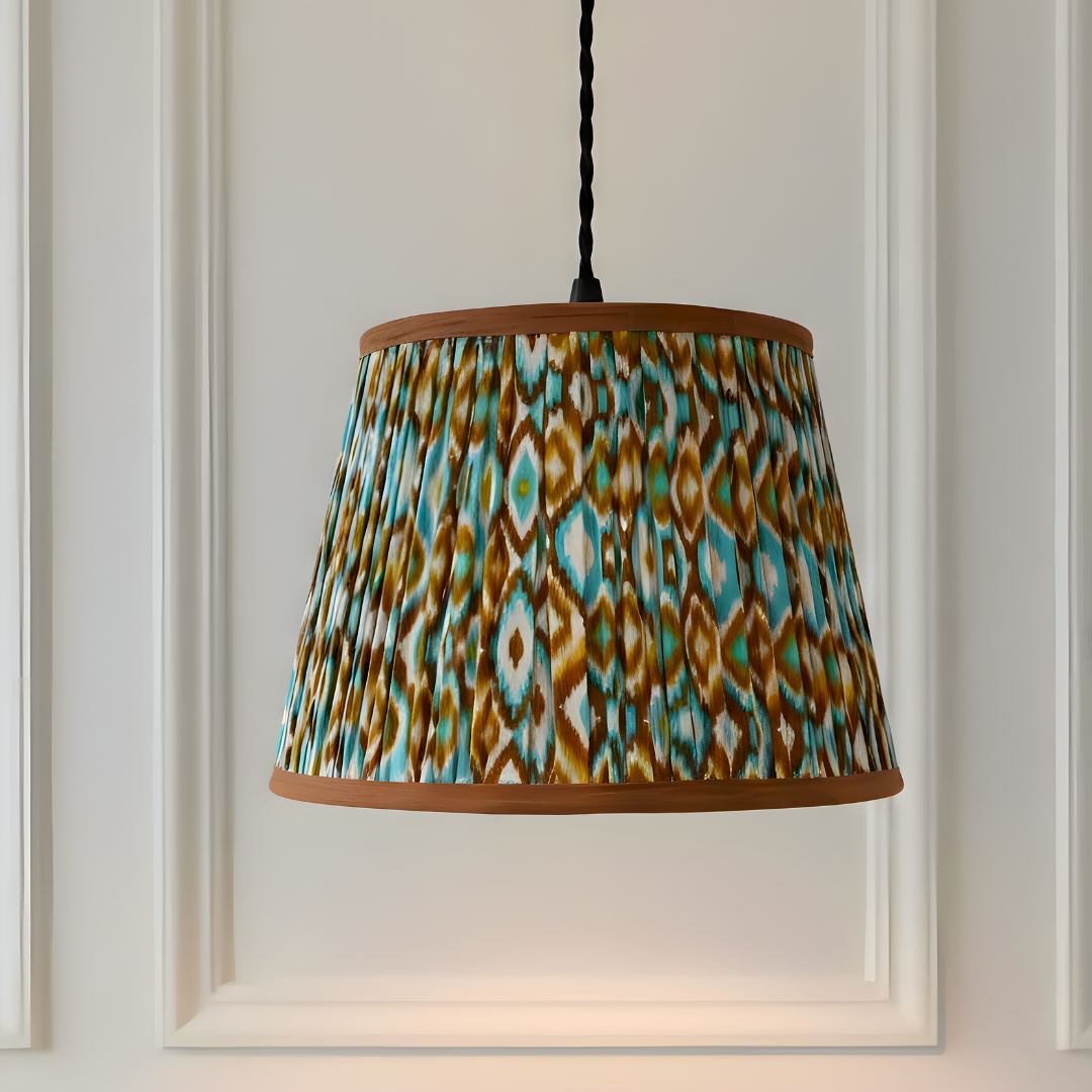 AARTIN 35 CM Brown & Blue Ikat Cotton Lampshade - Straight Empire ( Shade Only )