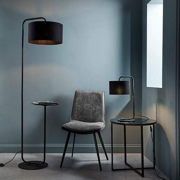 Landis Floor With Table Satin black paint & black fabric